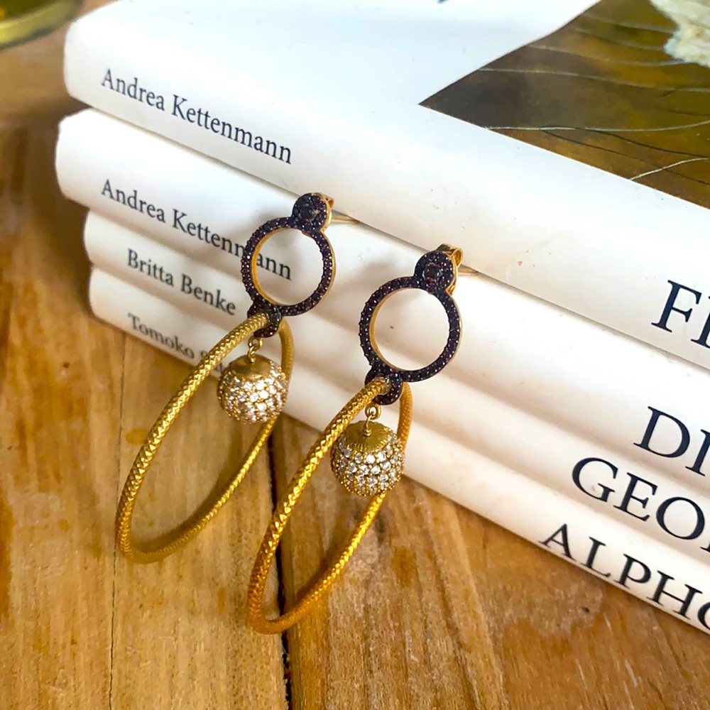 Azaara Gold Drop Hoops with Crystal Ball Detail
